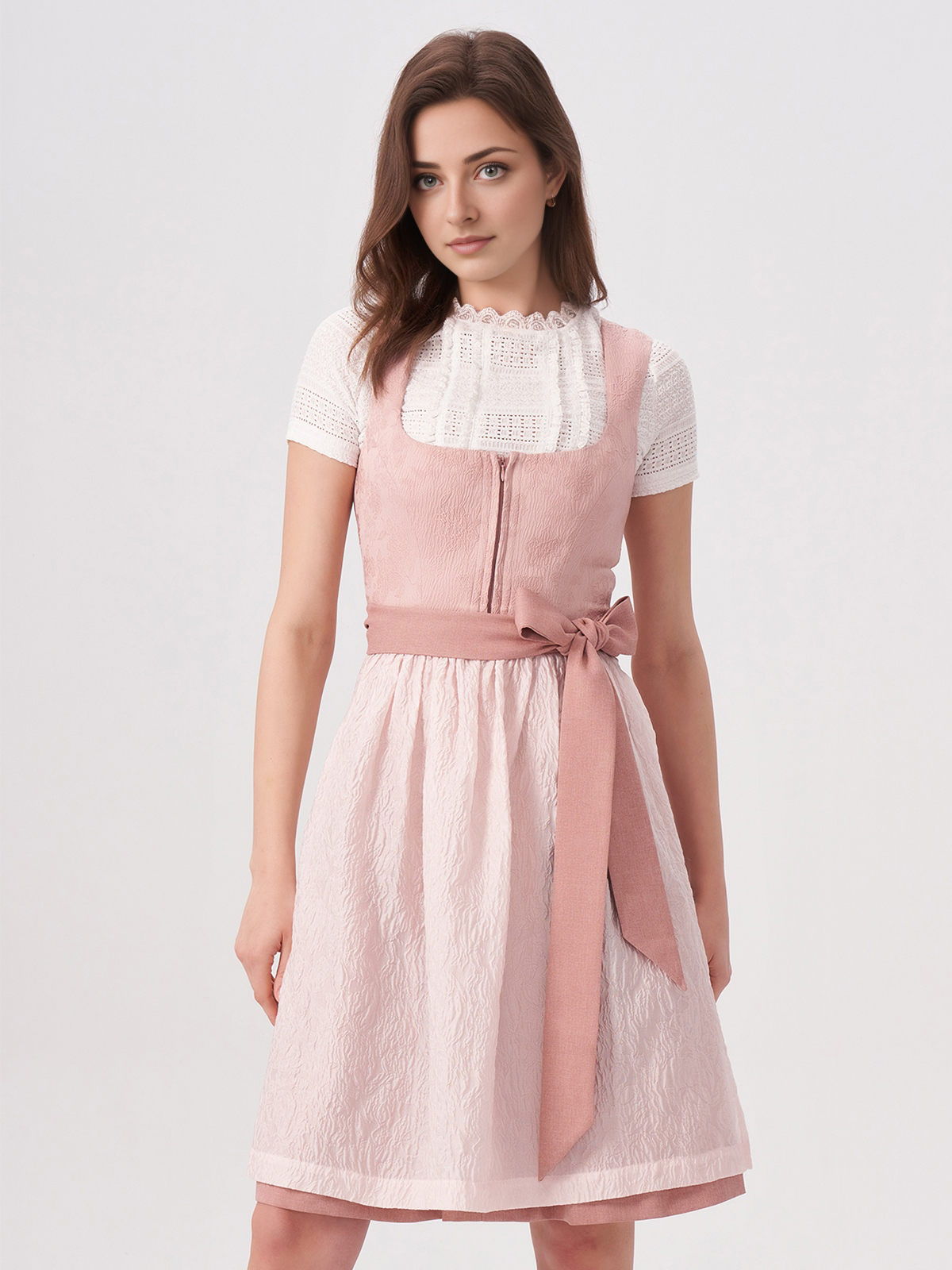 Elegante rosa Dirndlbluse Langarm mit Spitzenverzierung