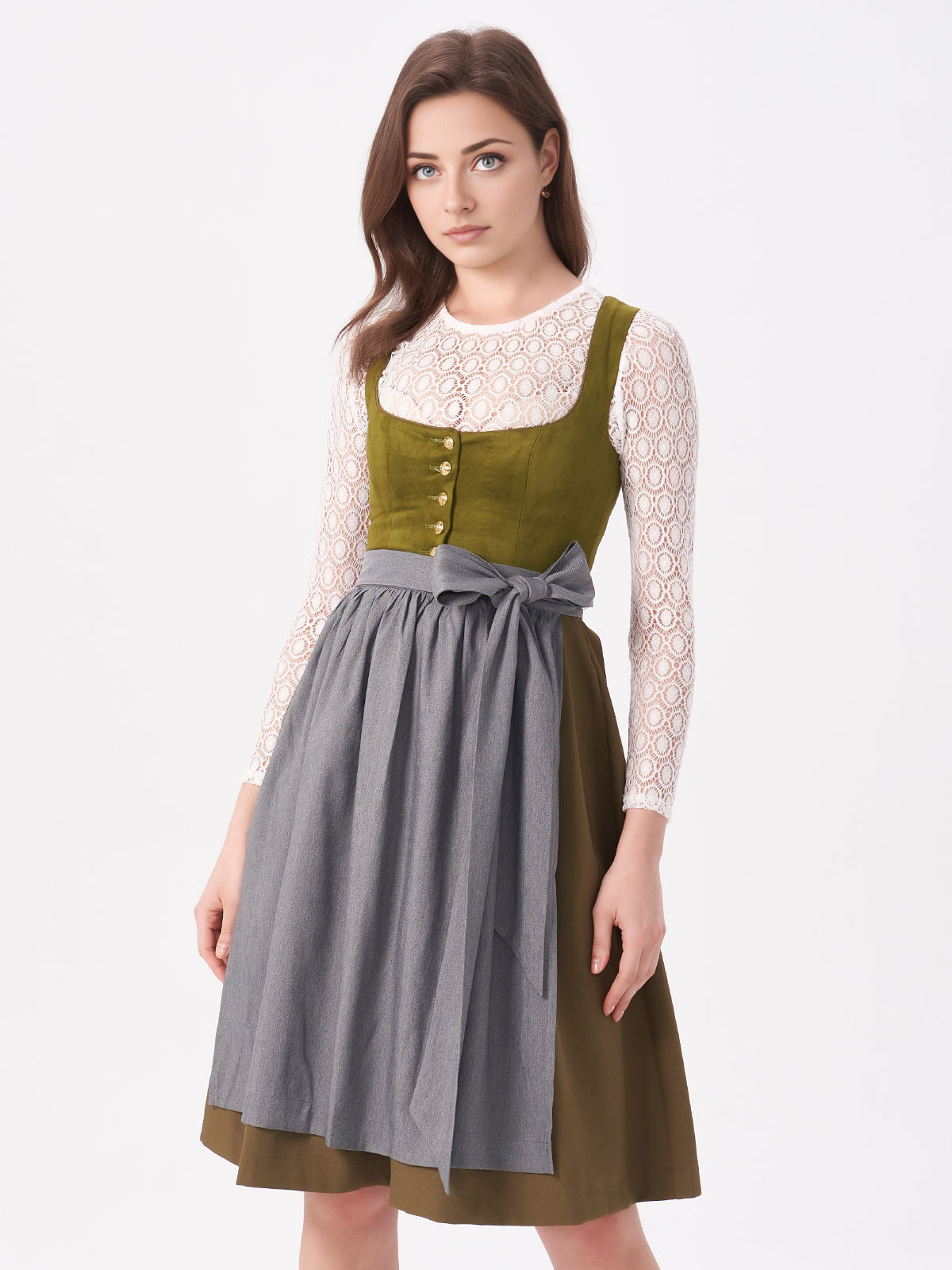 Dirndl mit Leder in Grün
