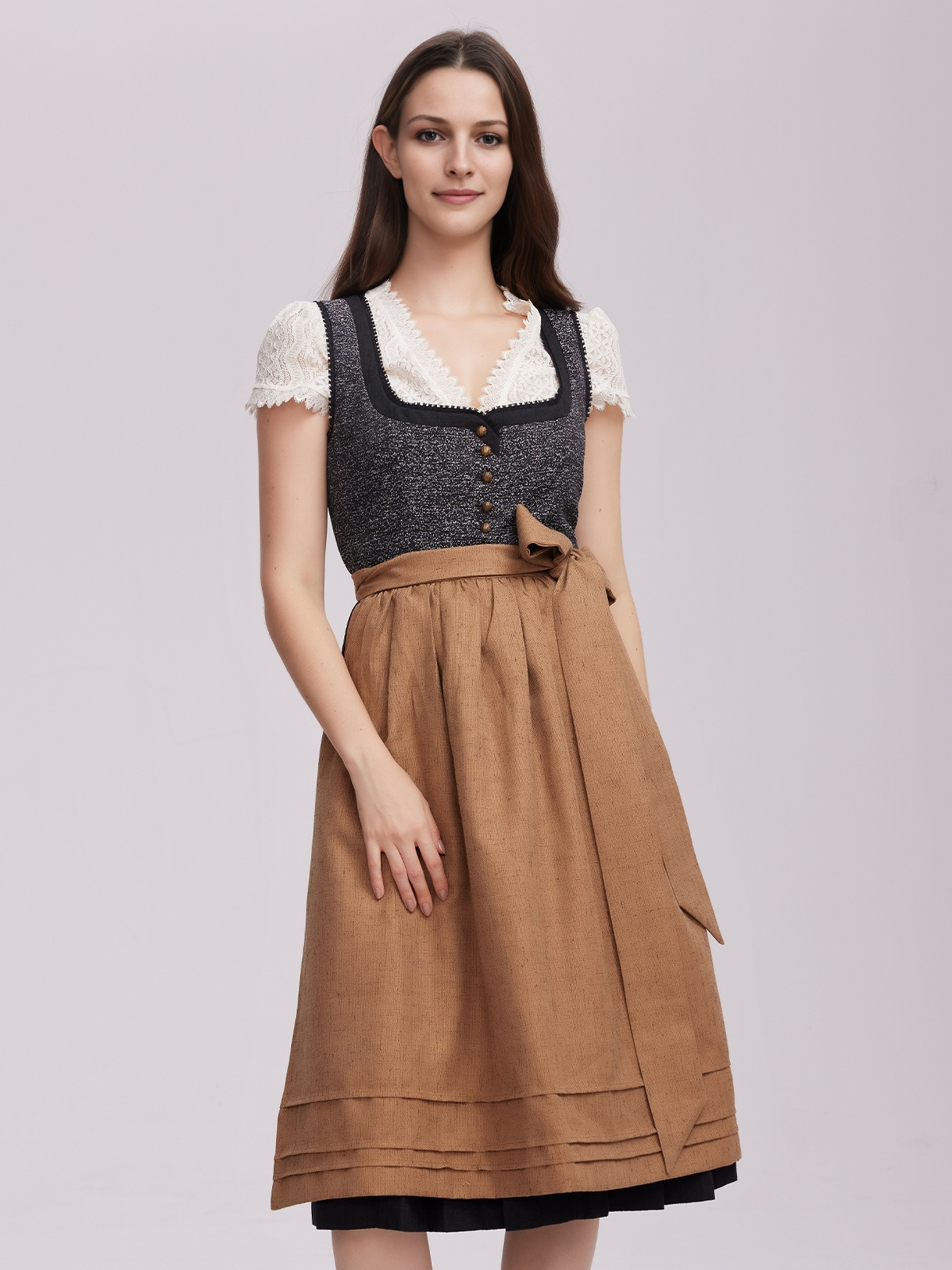 Trachtenbluse Spitze Langarm in Schwarz