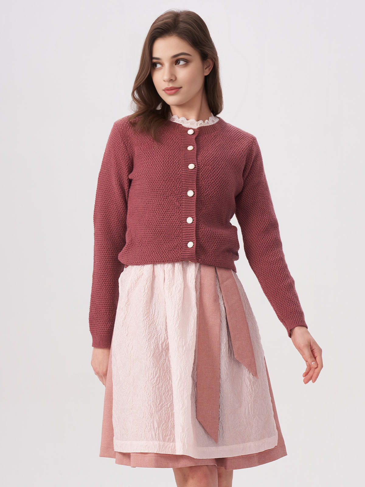 Dirndlbluse Pink in zartem Lila-Strick