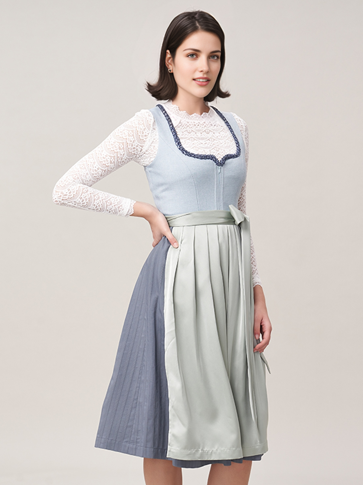 Elegantes blaues Dirndl mit traditioneller Stickerei