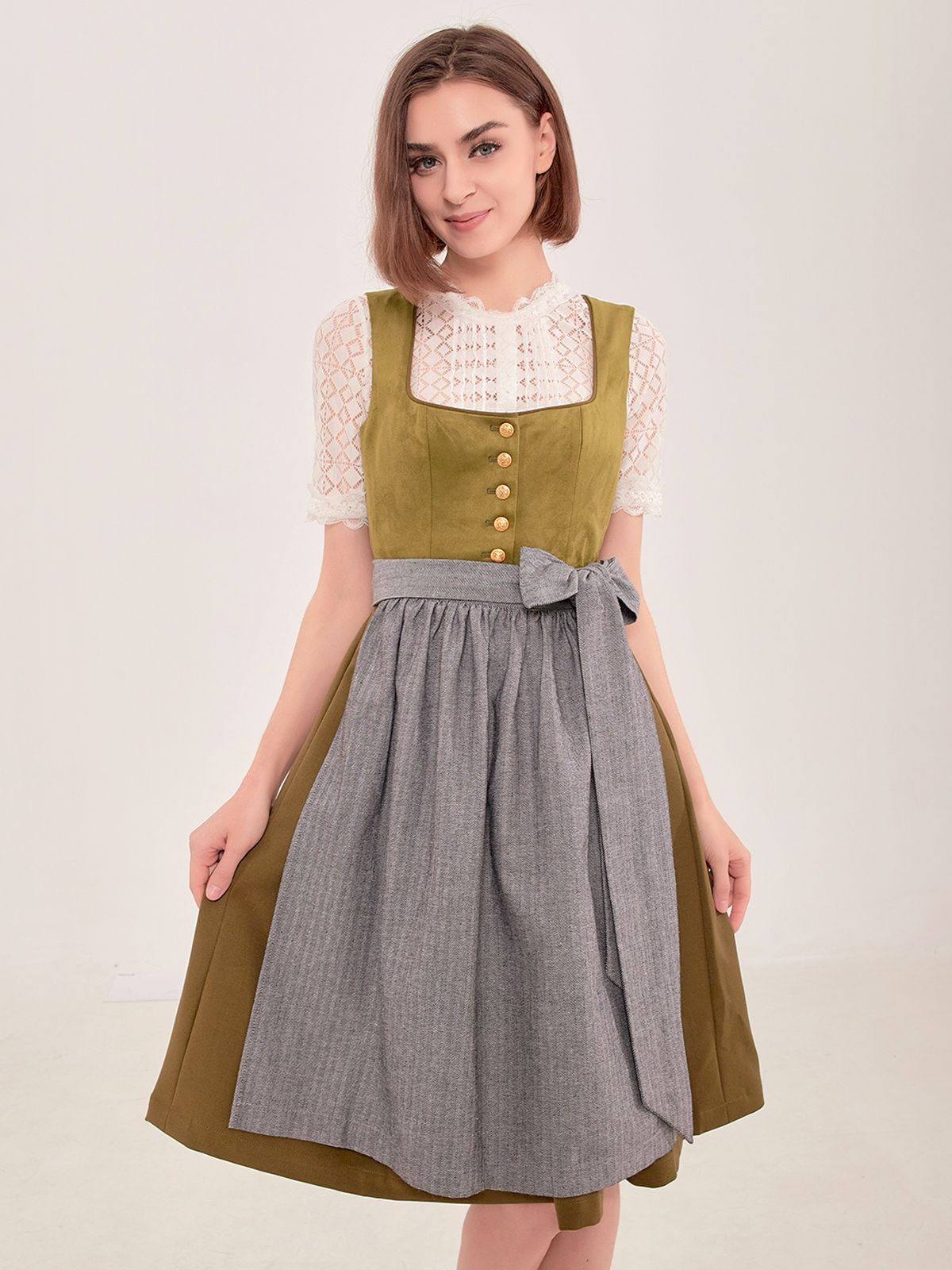Dirndl in Grün mit rotem Samt-Akzent